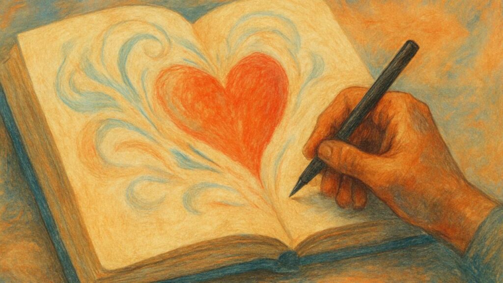 Ilustração coração em um livro.